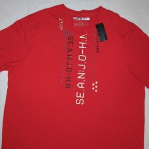 SEAN JOHN V Neck Graphic T-Shirt Mens 3XL Fiery Red Short Sleeve 100% Cotton NWT